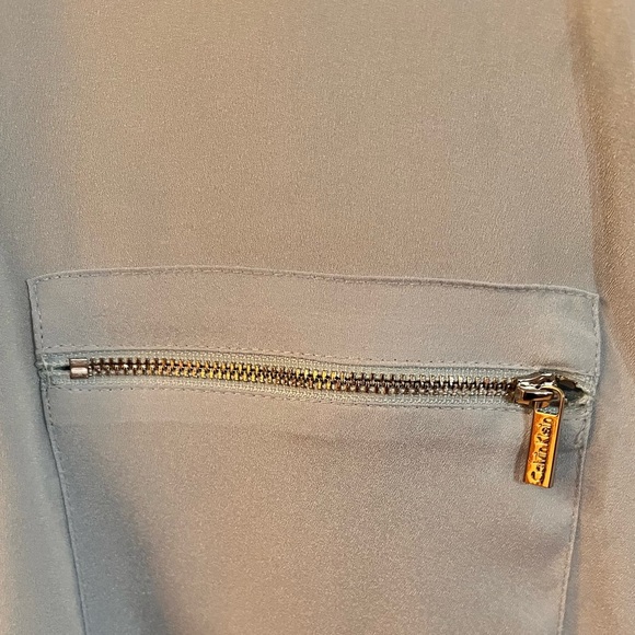 Calvin Klein Light Blue Women Shirt SZ M Silver Buttons Zippers Snap Minimalist - Picture 5 of 16